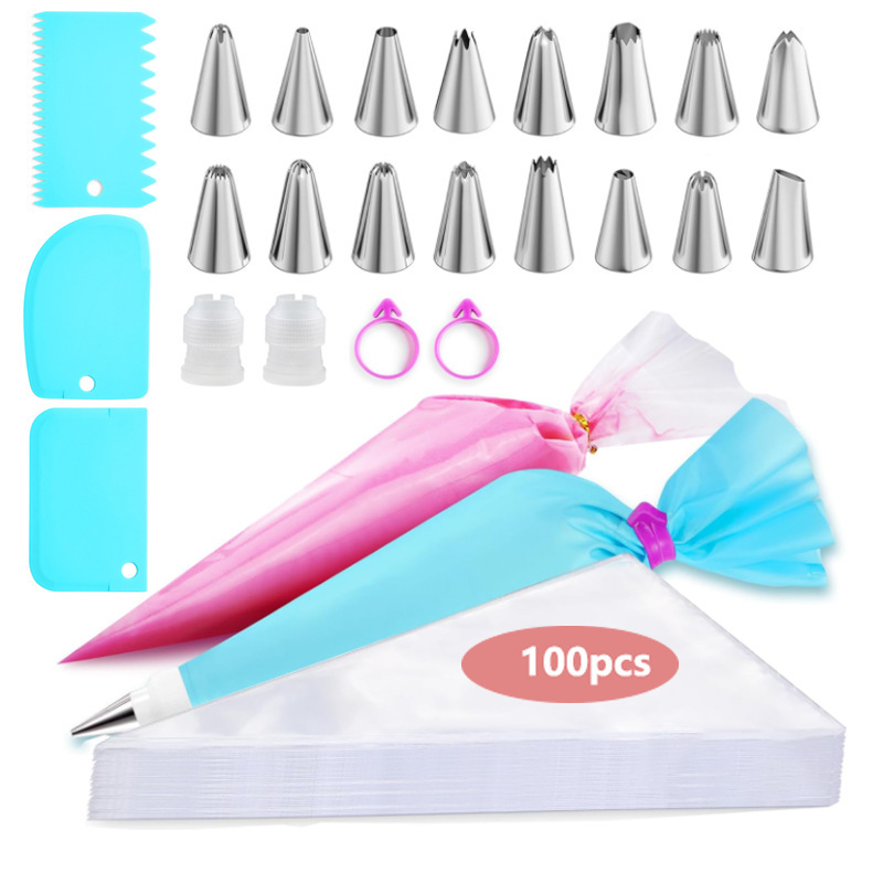 Juego de boquillas de acero inoxidable para decoración de pasteles, herramientas para glaseado, boquilla para crema, bolsa de glaseado de EVA, engrosada