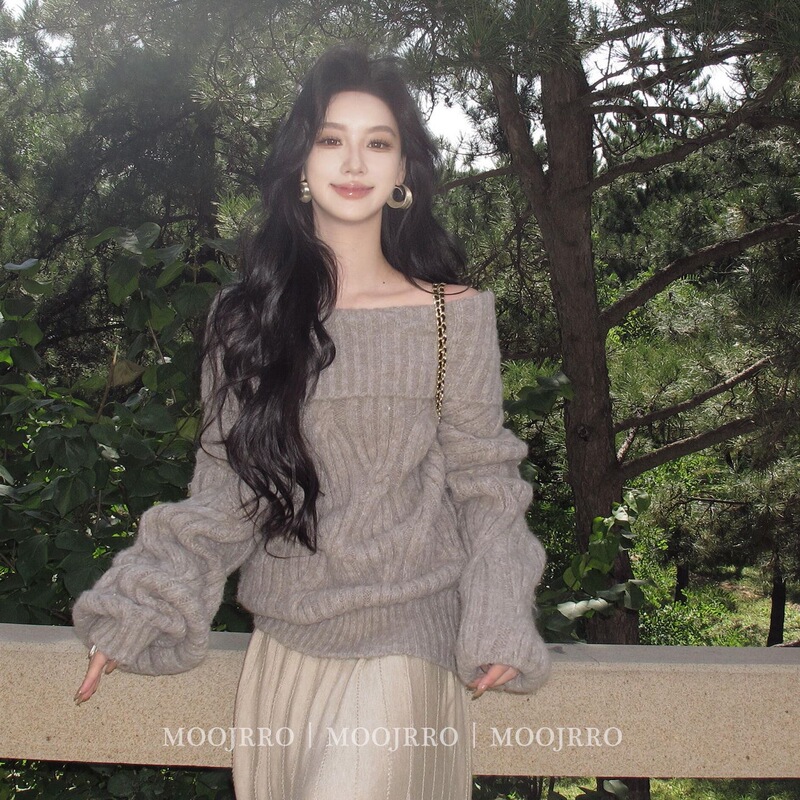 2026 Autumn and Winter Style Contrasting Gray Fake Two-Piece Knitted Cardigan New Loose Design Long Sleeves