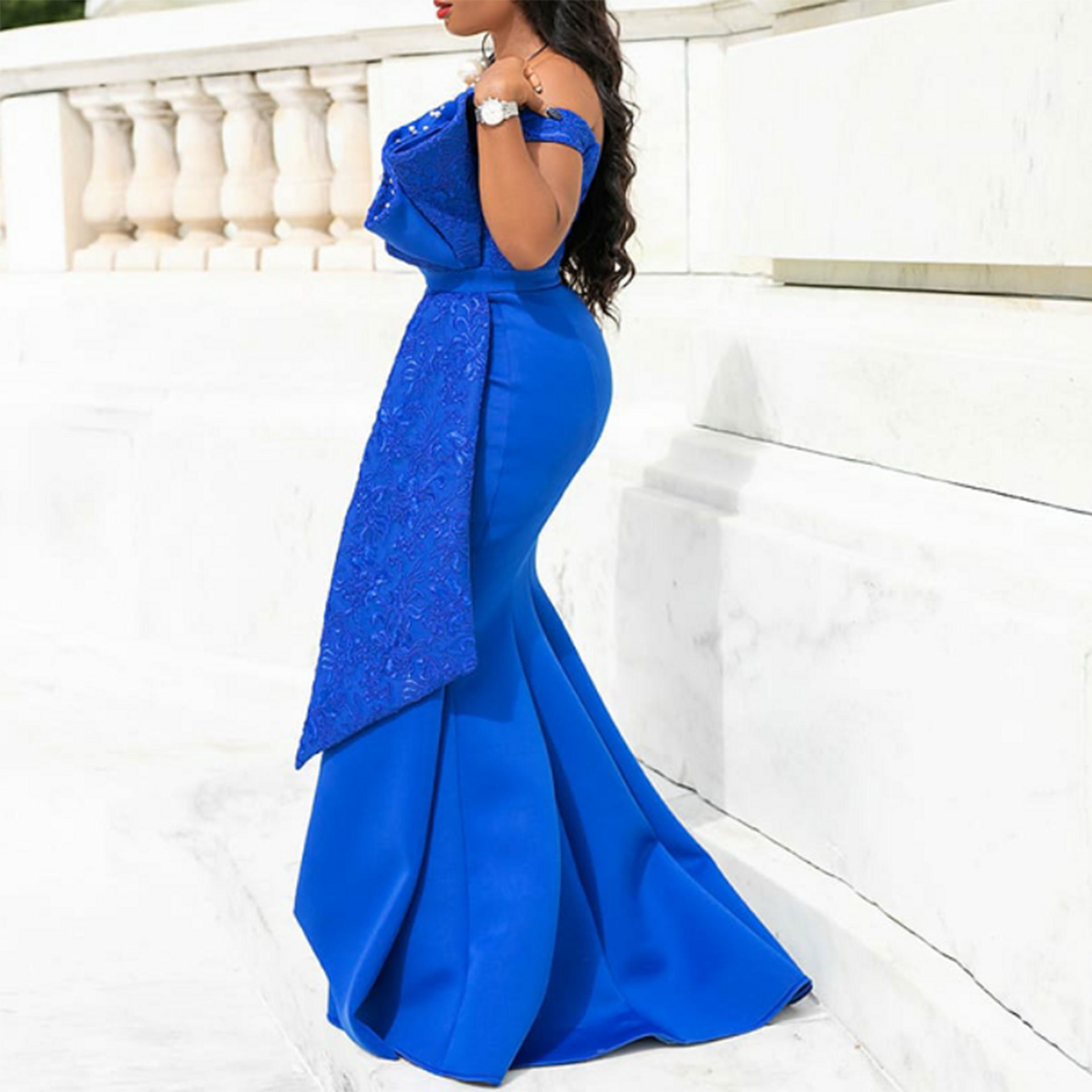Elegante vestito da sera donna per ballo con perline e pizzo_voghion.com