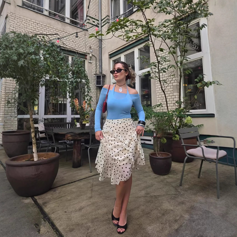 European and American Cross-Border Fashion Women's Clothing 2025 Autumn and Winter New European and American Style Niche Ruffled Polka Dot Long Skirt for Women