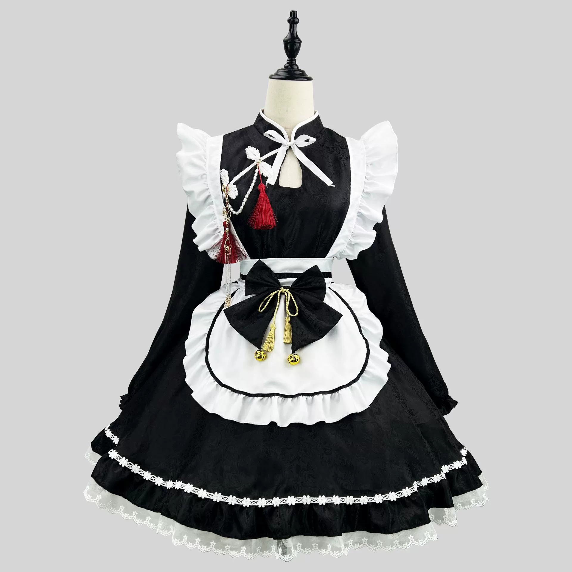 Lolita cosplay dress plus size, Chinese-style maid outfit, dress+apron+bows set