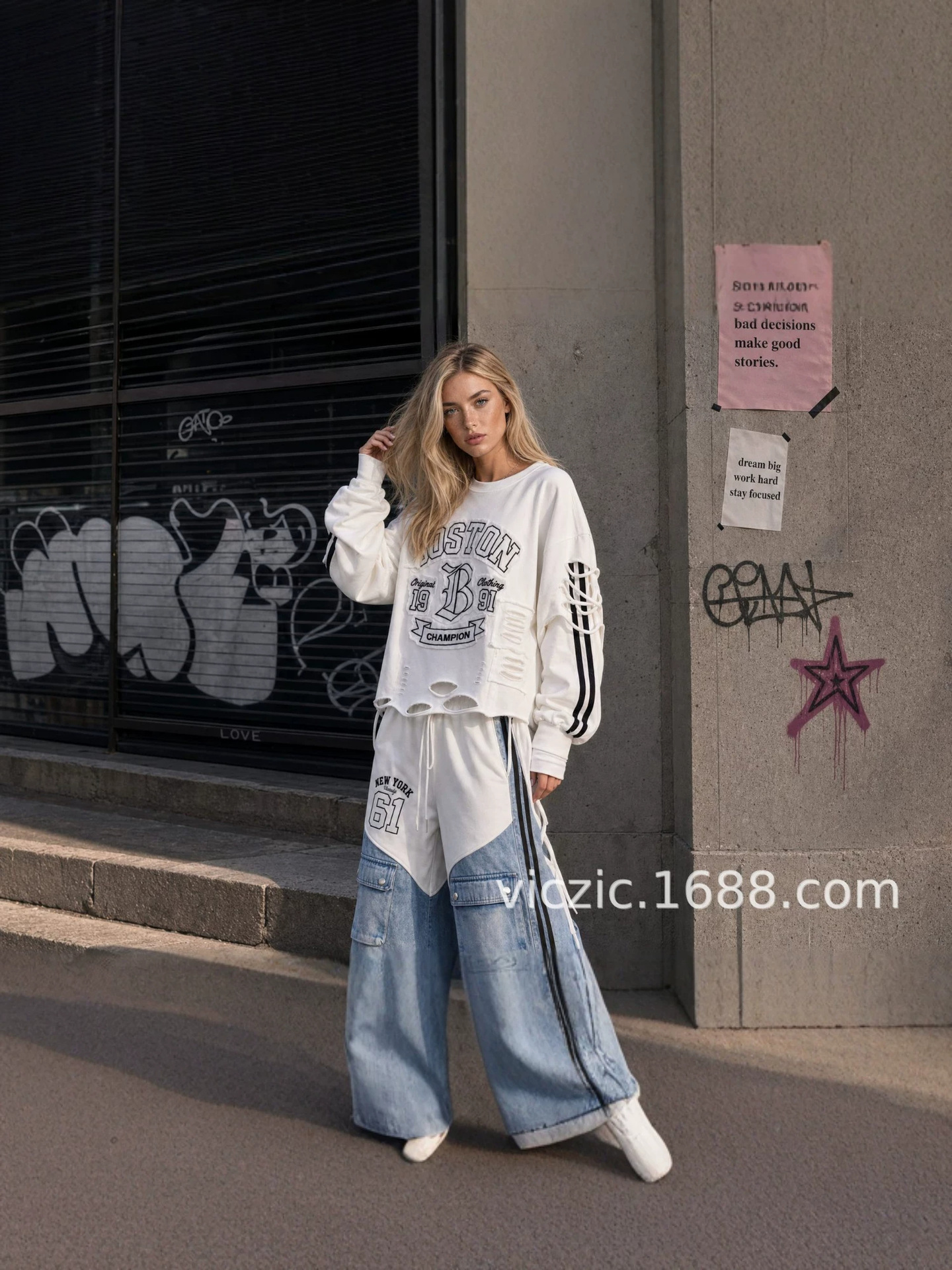 Sudadera Corta de Manga Larga para Mujer, Estampado de Letras, Bordado, Corte Holgado, para Estilo Urbano