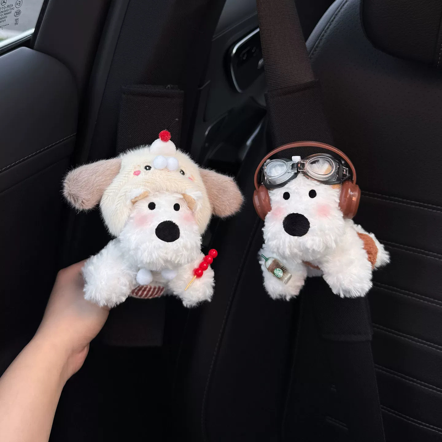 Cute West Highland safety belt shoulder pads, suitable for all seasons, car seatbelt decoration for couples, prevents clothing from being worn out