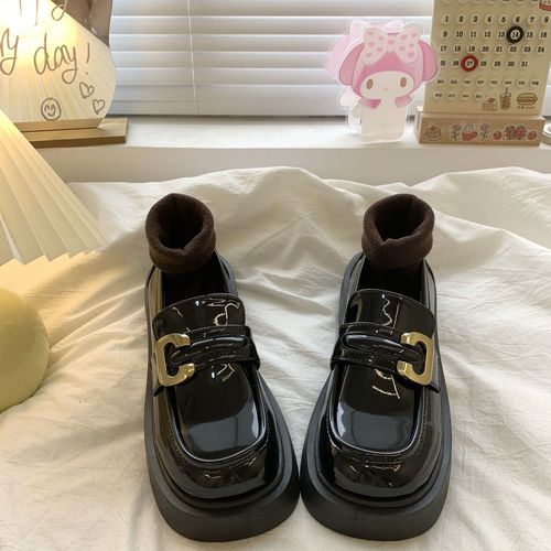 Luminous Small Leather Shoes for Women -  Spring New Model, Low Mouth Round Head Single Shoes for Petite Feet, High-Lifting Thick Sole Loafers