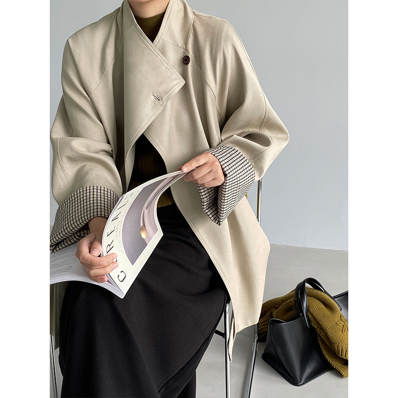 Jiangzuo Korean-style plaid patchwork waist-cinching mid-length trench coat for women, 2026 autumn Lyocell versatile jacket 1999 Jiangzuo Korean-style plaid patchwork waist-cinching mid-length trench coat for women, 2026 autumn Lyocell versatile jacket 1999