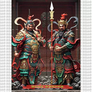门神新款贴画中国镇宅招财卧室房间房门装饰画复古老式不干胶贴纸
