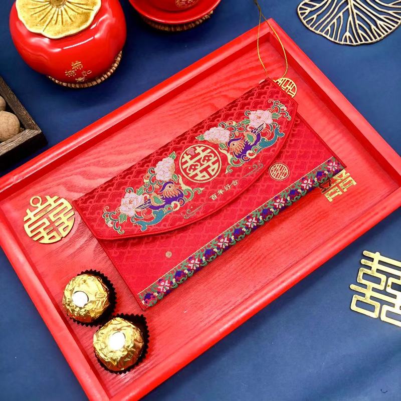 高級刺繍赤い封筒生地赤い封筒宋錦赤い封筒1万円変更口紅|undefined