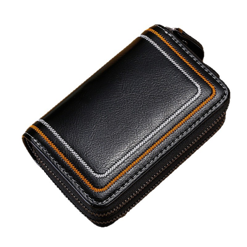Nuevo cuero genuino multi-funcional clave caso de doble capa de la cremallera cubierta inferior anti-perdida cambio titular de la tarjeta de vaca coche clave caso