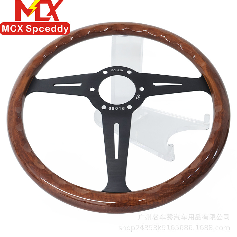 Cross-Border Hot-Selling Car Modification 14-Inch 350mm Retro Peach Wood Color Steering Wheel Universal 74mm Hole Spacing Speaker Cover