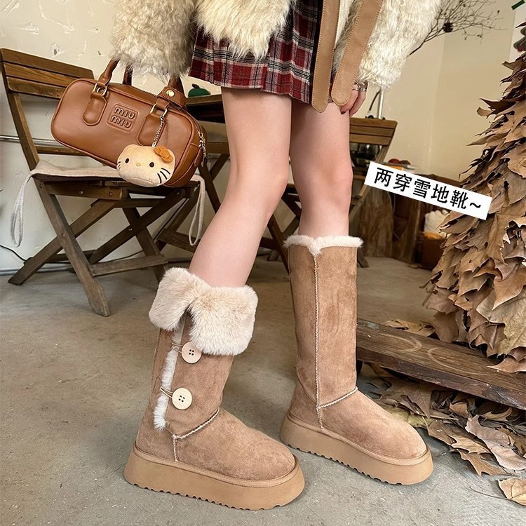 Non-slip keep warm high boots platform