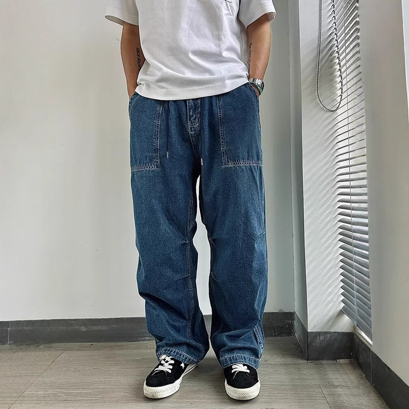 8XL Large Size American Retro Washed Multi-Pocket Workwear Jeans Men's Trendy Loose Wide-Leg Pants Dad Pants 8XL Large Size American Retro Washed Multi-Pocket Workwear Jeans Men's Trendy Loose Wide-Leg Pants Dad Pants