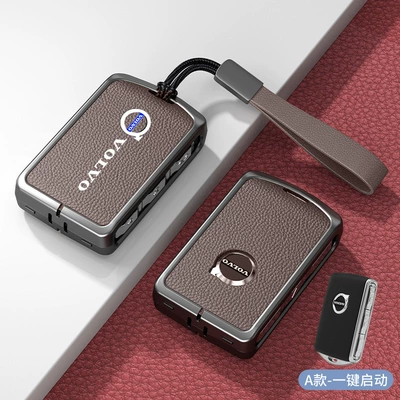 buckle men — Car key bag - standard-type-a-one-click-start-mocha-brown-zinc-alloy-shell-hand-strap