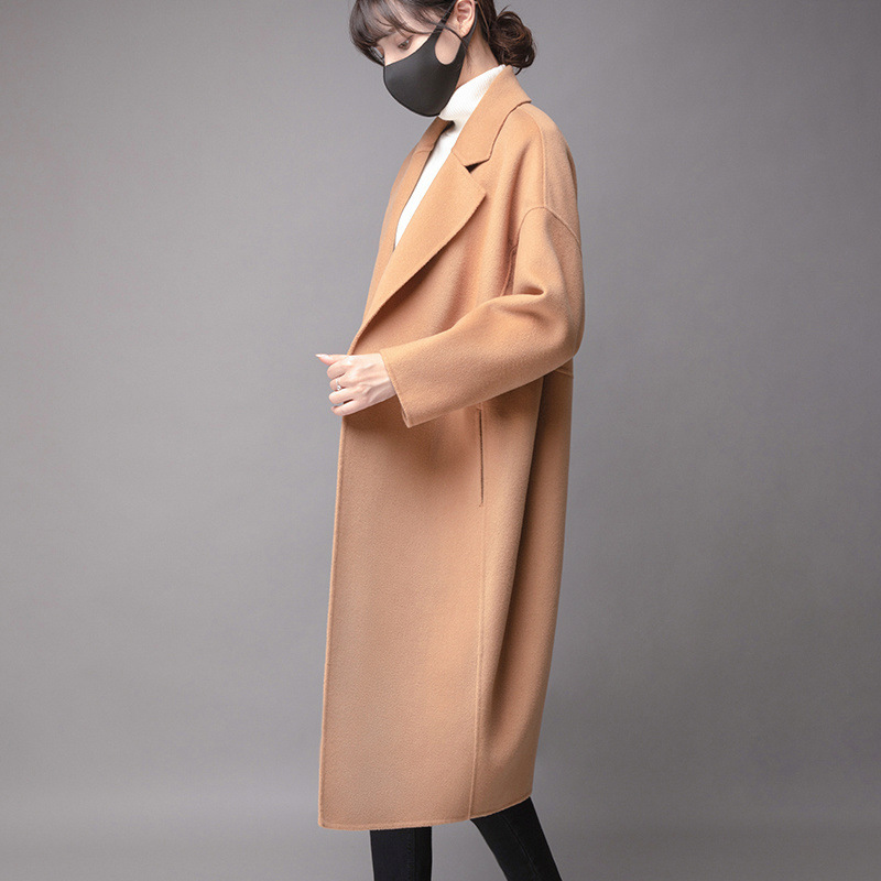Elite black double-sided cashmere long demi-season elegant woolen…