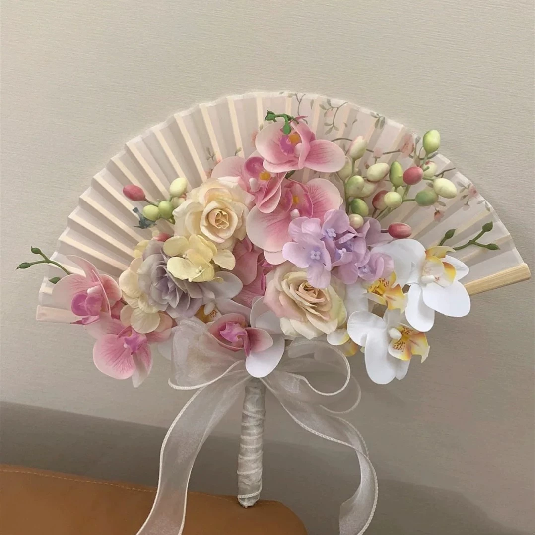 Новая китайская свадебная фотография реквизит фаленопсис складной веер