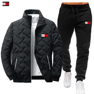 Cross-Border Men's stand collar cotton-padded trousers suit winter thickened warm cotton-padded down jacket casual two-piece set now