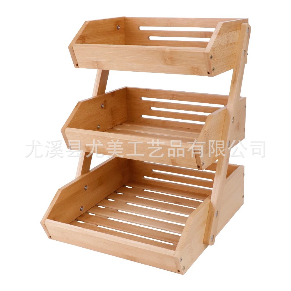 Cesta de frutas de tres capas de bambú cocina doméstica cesta de drenaje de almacenamiento de frutas y verduras Hotel estante de almacenamiento de verduras multiusos