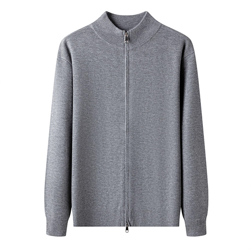 Cardigan con cremallera de dos vías para hombres suéter exterior hombre casual estilo americano de cuello de marca de moda jersey simple suéter