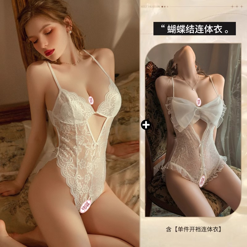 프렌치 레이스 가랑이 점프수트 ◆ 화이트 + 보우 점프수트