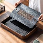 实木乌金石小茶盘中式简约家用茶台储水式排水两用小型托盘茶海