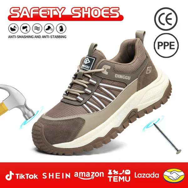 Dinggu Cross-Border Labor Protection Shoes, New Fashionable, Wear-Resistant, Breathable Men's Work Shoes, Anti-Smash, Anti-Puncture, Lightweight Safety Shoes
