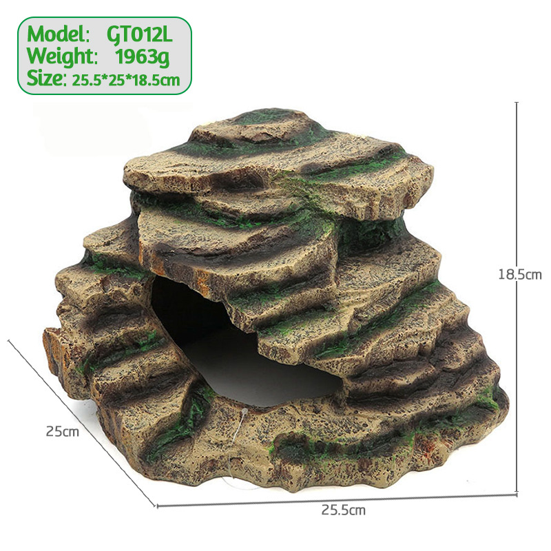 Adornos de acuarios de fábrica, tortugas de resina, suministros de tortuga trepadora, terrazas grandes, cuevas escalonadas, casas de refugio de reptiles