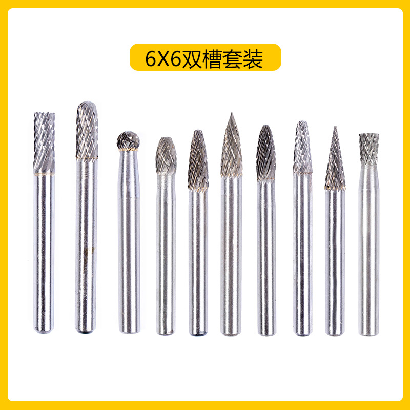 6mm mango de carburo duro lima giratoria cabeza de molienda de acero de tungsteno ACDEFGHLM juego de doble diente de una sola ranura fundición de metal