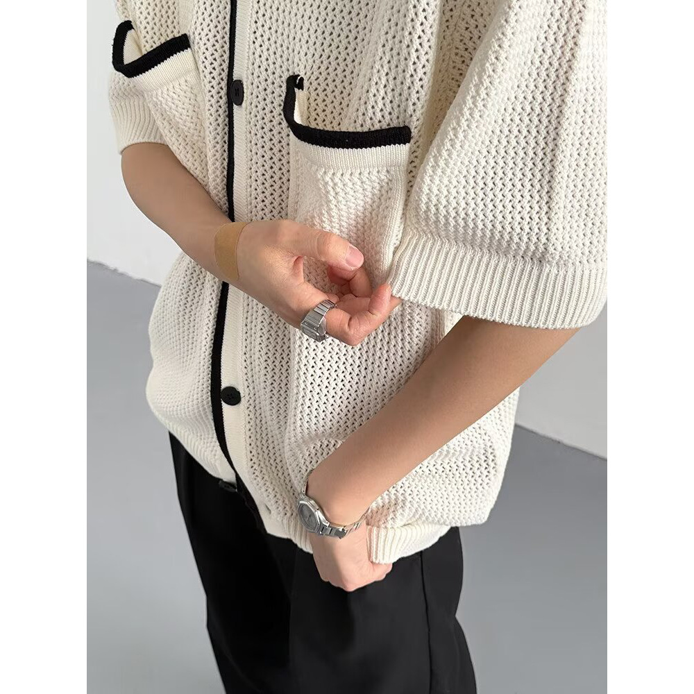 Polo camiseta de punto camiseta de manga corta camiseta con solapa cardigán hombre pequeño bolsillo de viento fragante viejo viento verano fábrica transfronteriza al por mayor