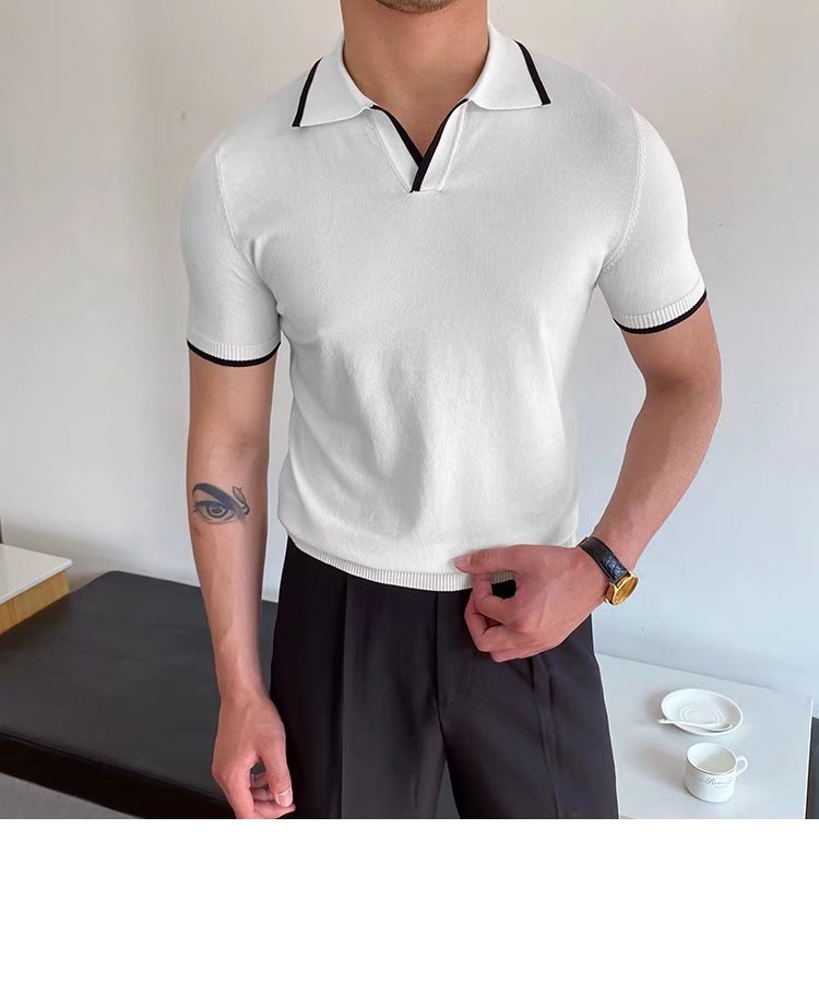 Herren Slim Fit Polohemd Mit Farbblock Sommer Strickpullover_voghion.com
