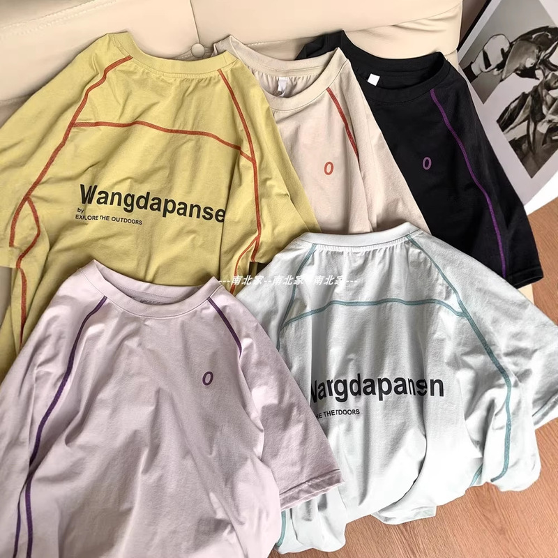 Nanbei Family Looks Great! Summer Quick-Dry Short-Sleeve T-Shirt with Contrasting Lines and Simple Lettering, Couple Style, Outdoor Casual T-Shirt Nanbei Family Looks Great! Summer Quick-Dry Short-Sleeve T-Shirt with Contrasting Lines and Simple Lettering, Couple Style, Outdoor Casual T-Shirt