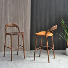 新中式實木吧台椅現代簡約高腳凳家用黑胡桃吧台凳輕奢島台酒吧椅