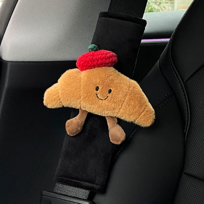 Car Seat Belt Shoulder Cover Sürətlər qutusu və əl tormozu başlıqları - black-velvet-shoulder-cover-apple-hat-croissant-single