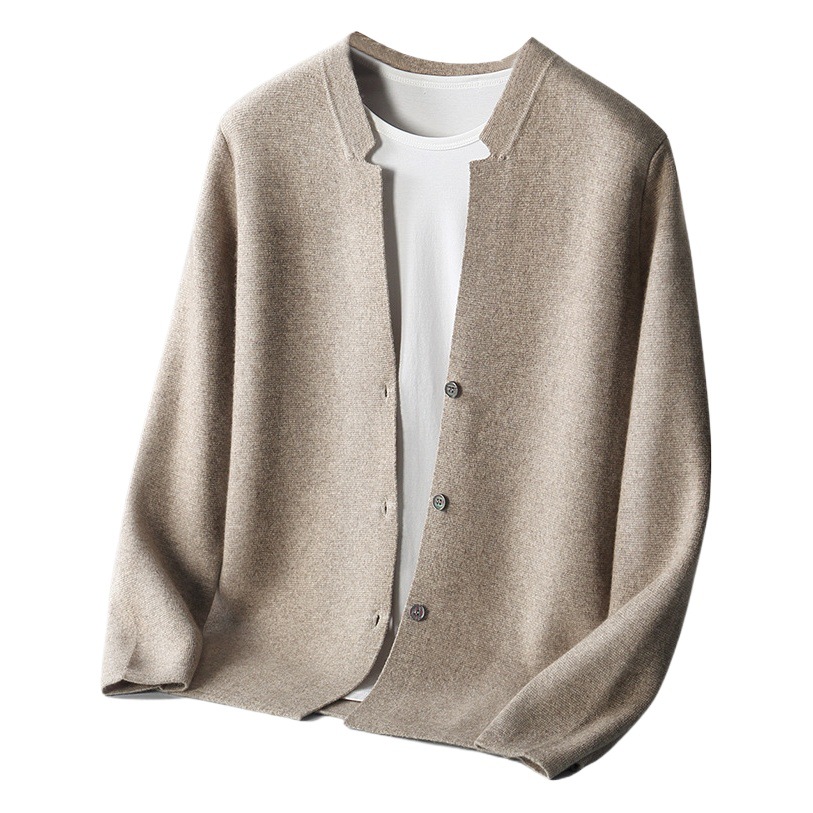 22 Otoño e Invierno Nuevo suéter de lana de los hombres collar de pie de punto cardigan de lana suelta ropa exterior casual engrosada cardigan ropa de hombre