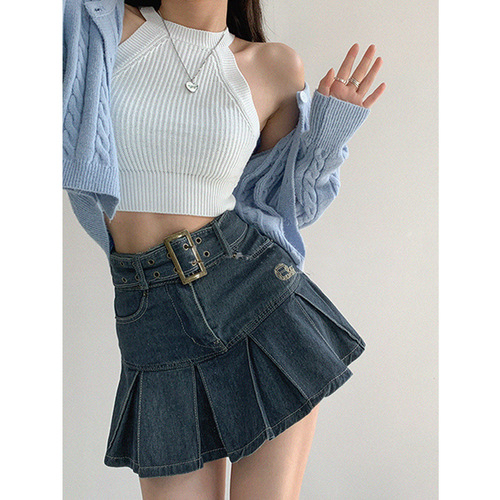 Hot Girl Denim Skirt Women's Summer Pleated Skirt 2023 New Design High Waist Slim A-Line Short Skirt Trendy