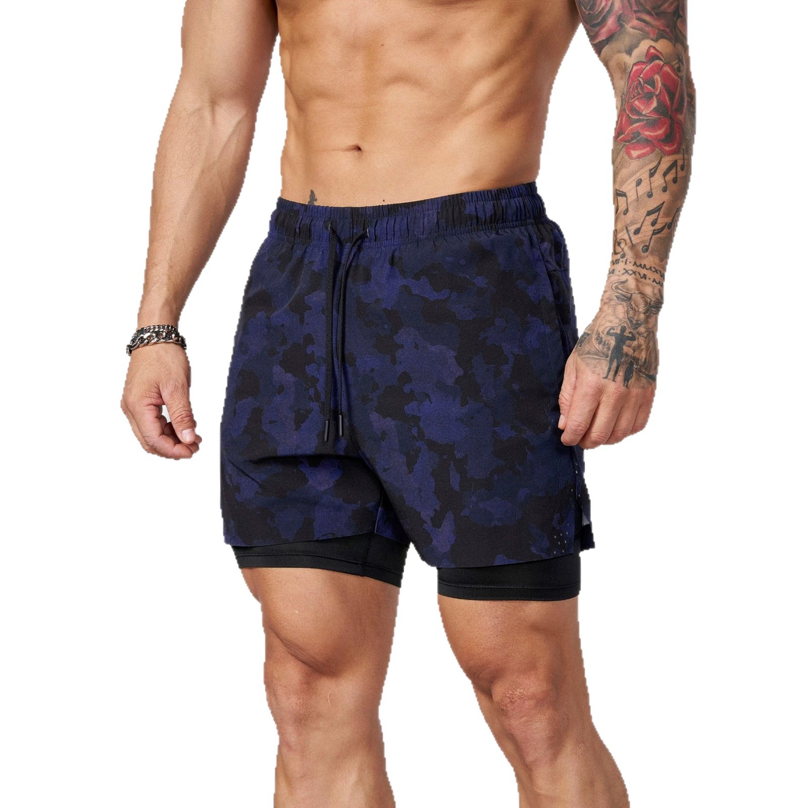 Men's Clothing Men's Summer Sports Casual Breathable Double Camouflage Drawstring Jogger Shorts For Formal & Casual_viptrois.com