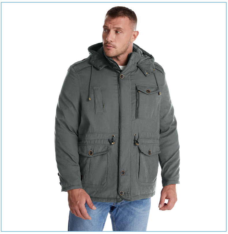 Herrenbekleidung Dicker Mantel für Herren in US-Größe, einfarbig, große Größe, mittellanger Baumwollmantel, lässige Sherpa-Jacke_voghion.com