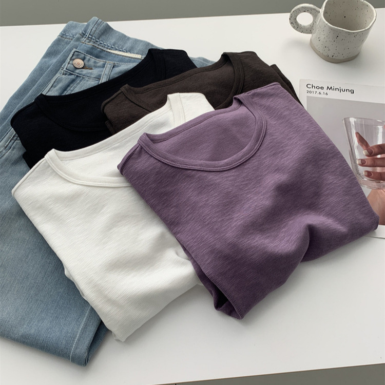 Solid color bamboo cotton summer light and thin breathable T-shirt…