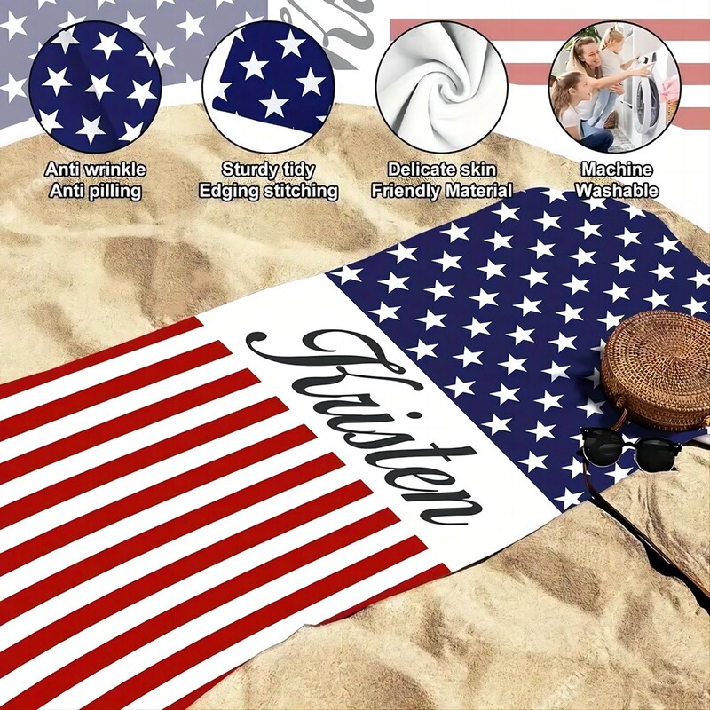 Cross-Border American Flag Star and Stripe Name Towel Personalized Font Beach Towel Bath Towel Pool Name Towel Bath Towel Cross-Border American Flag Star and Stripe Name Towel Personalized Font Beach Towel Bath Towel Pool Name Towel Bath Towel