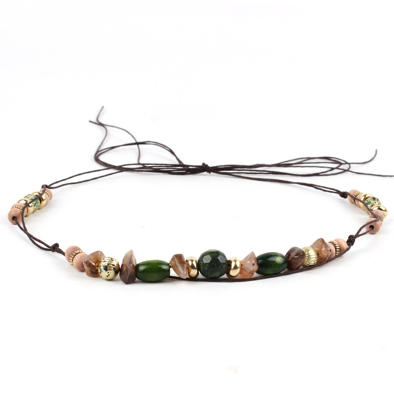 Factory wholesale handmade acrylic wood beads string chain fashion Bohemian style hat with decorative accessories