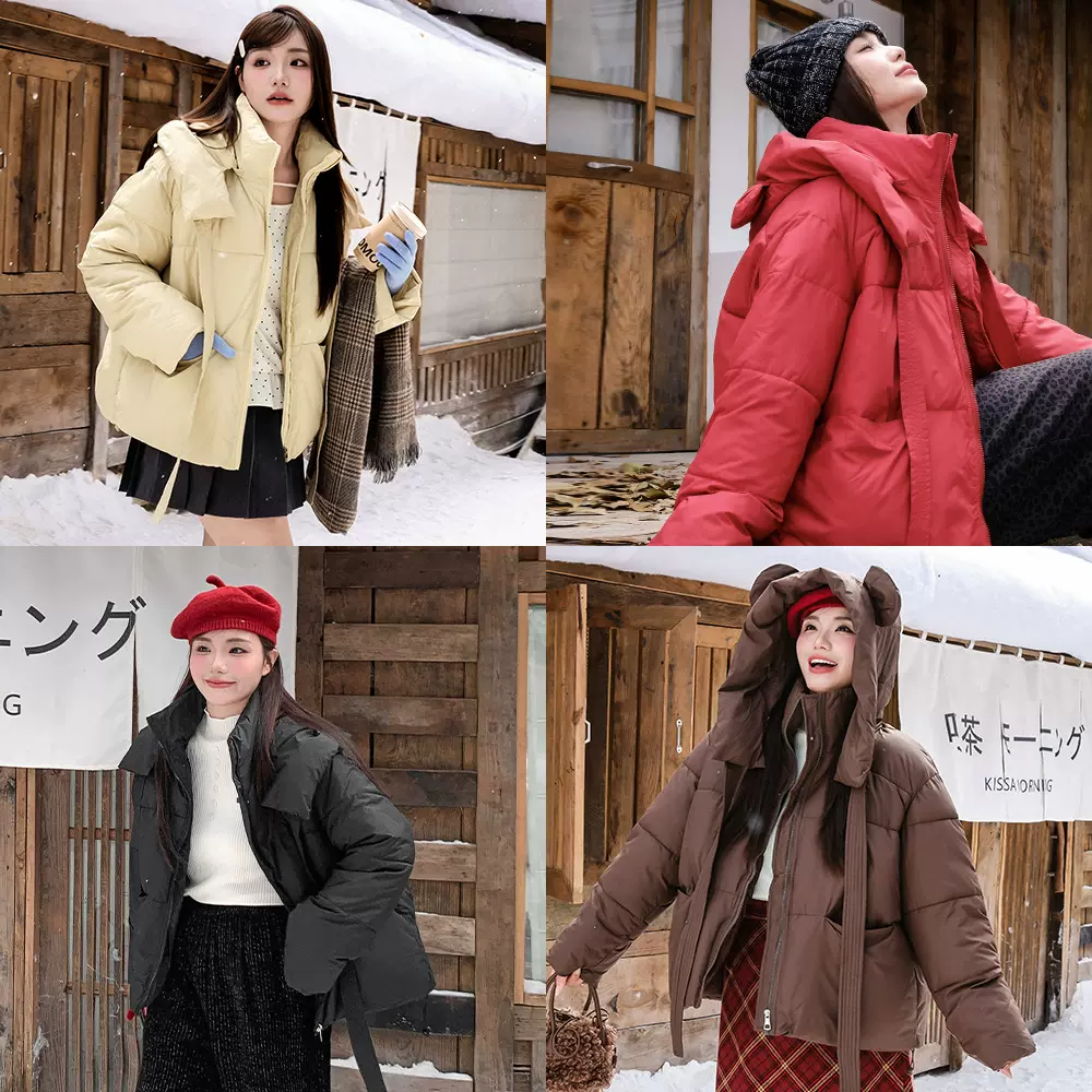 韩系立领小熊连帽棉服冬新款胖mm大码女装宽松显瘦保暖外套65531