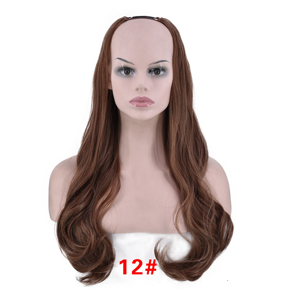 Peluca mujer media cabeza en forma de U pelo largo y rizado, cara esponjosa, gran ola, cabeza de flor de pera, pelo largo y rizado natural para niñas