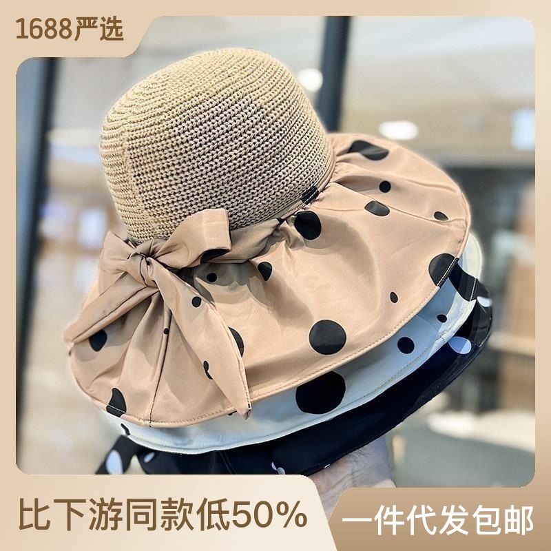 Large visor face Sun protection Spring/Summer bow Fisherman hat Women's Japanese UV UV protection vinyl all-match sun hat