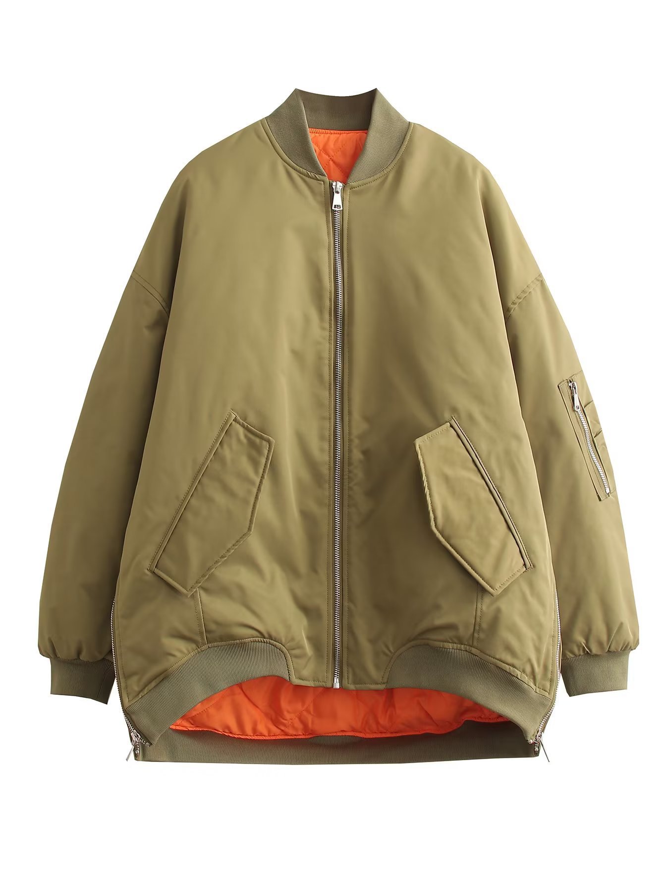 Vêtements pour femmes manteau ample en coton à fermeture éclair pour femme_voghion.com