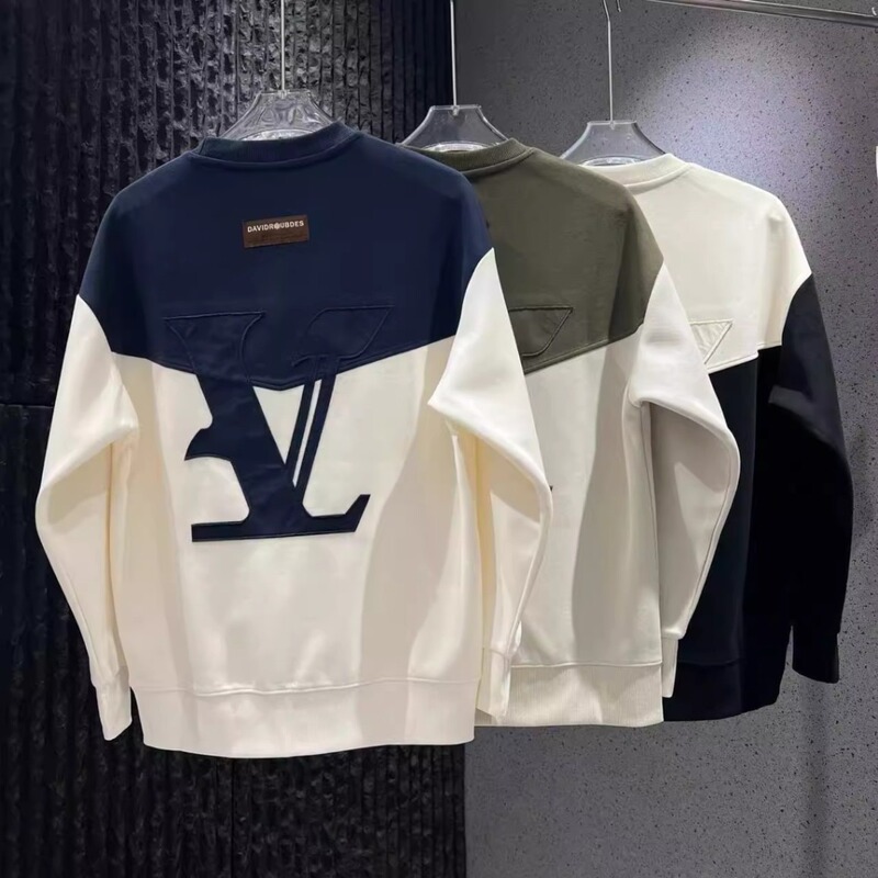 New spring and autumn collection: stylish and versatile men's crewneck sweatshirts with a trendy Korean design, featuring a loose fit and patchwork details for a cool and edgy look