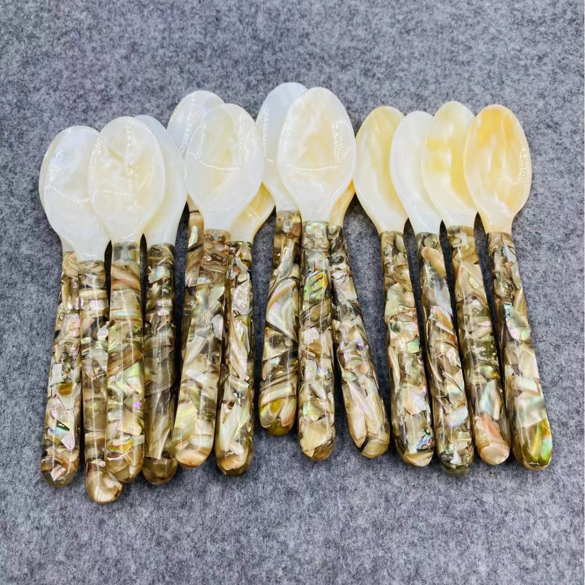 越南手工碎花柄贝壳勺甜品点心叉勺套装高档精致餐具批发