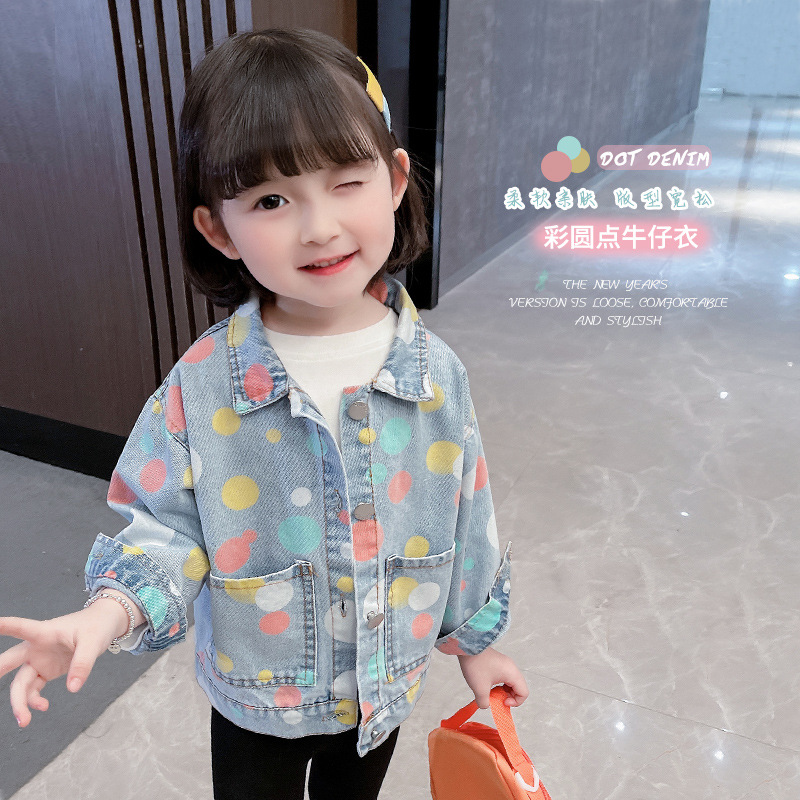 Children's jackets Spring 2021 new pattern girl Dot cowboy Jacket Children Korean Edition baby Easy jacket