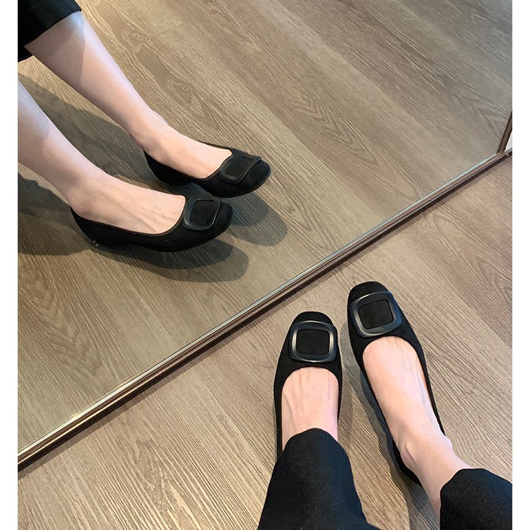 葡萄妈同款现货~ 气质圆头方扣浅口绒面通勤百搭舒适单鞋女春秋|undefined