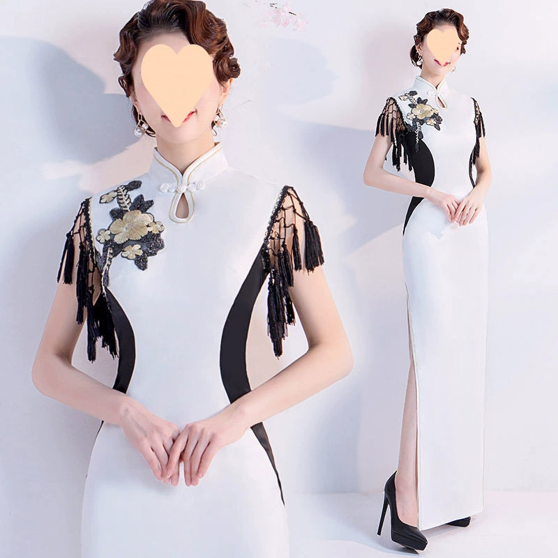 Белый подиум Cheongsam 204, новый китайский стиль, банкет, этикет приветствия, элегантная одежда для выступления на сцене, длинная весенняя одежда