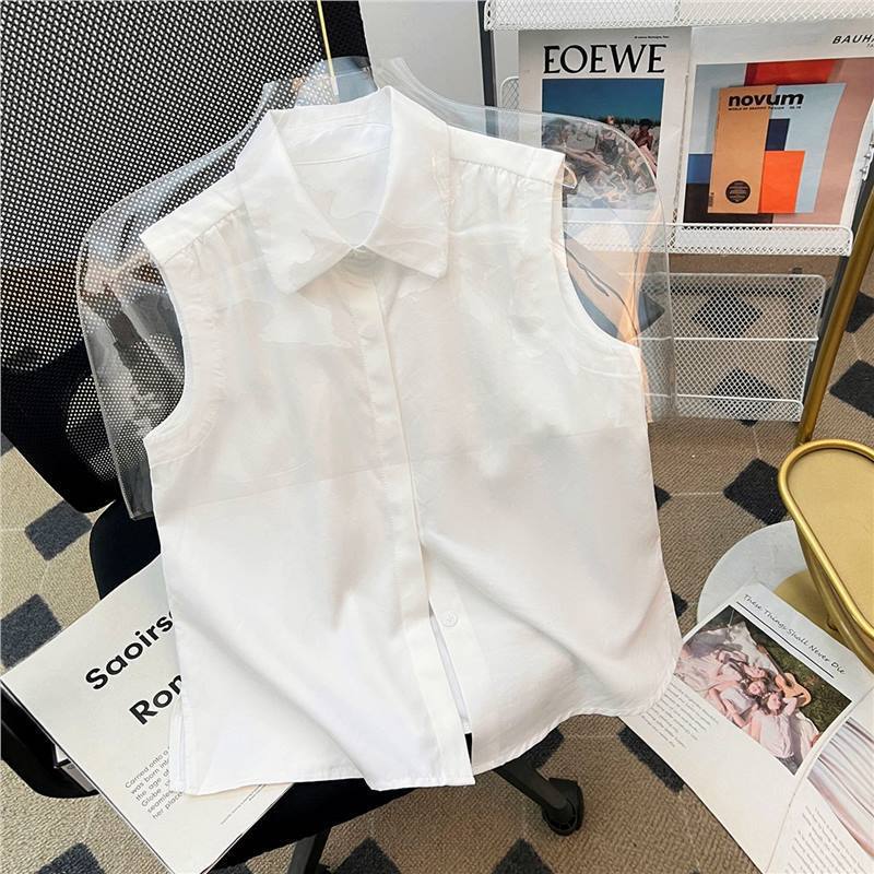 Dahong [Layering Companion] Layered Sleeveless Eaton Collar Shirt Vest Women's Easiest for Match Polo Collar Inner Vest