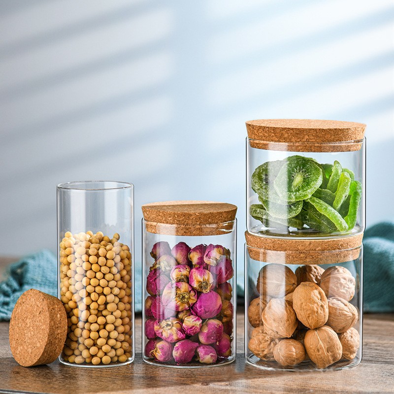 软木盖多功能密封罐保鲜储物罐茶叶零食防潮高硼硅玻璃防尘罐