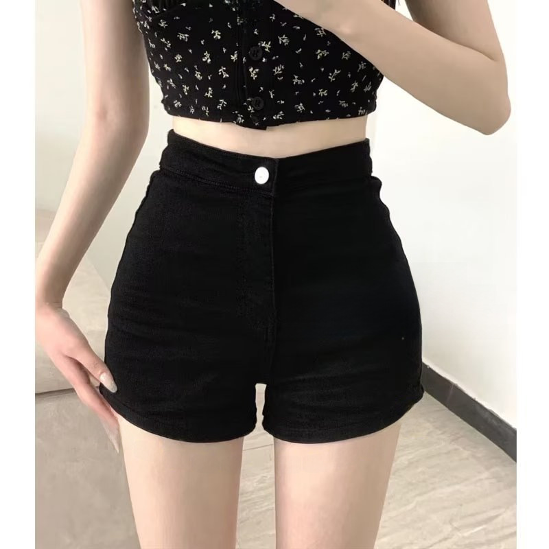블랙 타이트 데님 반바지 여성용 여름 하이 웨이스트 슬림 핏 핫 팬츠 핫 팬츠 핫 팬츠